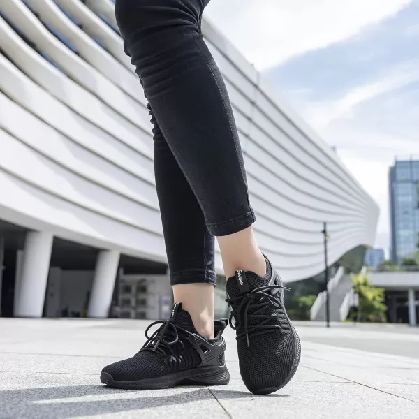 SDolphin Walking Shoes for Women Sneakers  Lightweight Tennis Running Shoes Women Slip on Workout Walk Gym Memory Foam Shoes All Black Size 8W