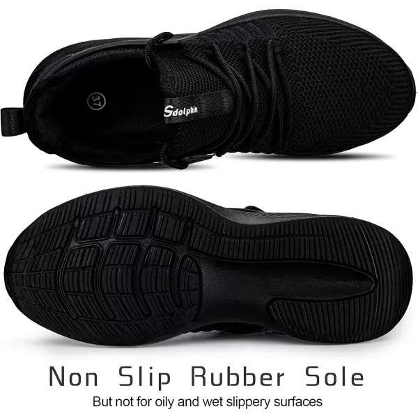 SDolphin Walking Shoes for Women Sneakers  Lightweight Tennis Running Shoes Women Slip on Workout Walk Gym Memory Foam Shoes All Black Size 8W