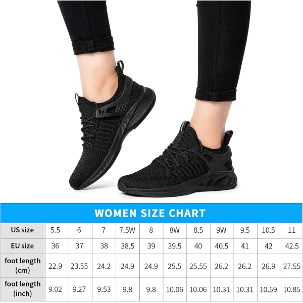 SDolphin Walking Shoes for Women Sneakers  Lightweight Tennis Running Shoes Women Slip on Workout Walk Gym Memory Foam Shoes All Black Size 8W