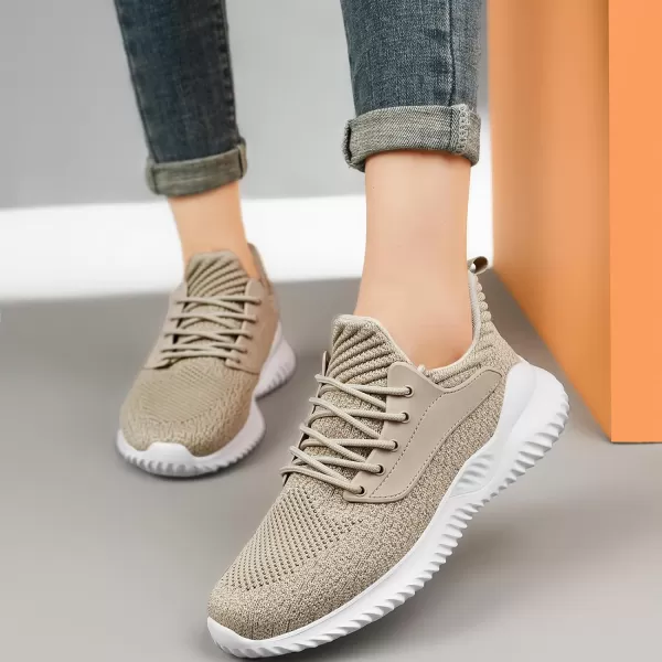 Womens Walking Shoes  Slip On Tennis Running Shoes Memory Foam Lightweight Breathable Comfortable Sneakers for Athletic Workout Gym NursingBeige