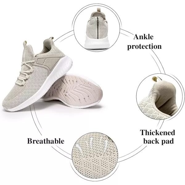 Womens Workout Walking Shoes  Womens Tennis Running Sneakers Non Slip Gym Jogging Mesh Breathable Comfortable Shoes Beige Size 85