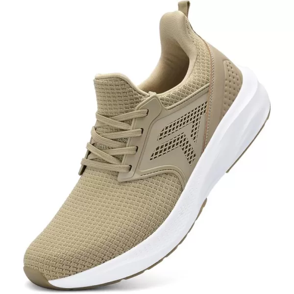 Mens White Sneaker Tennis Shoes  Slip On Running Shoes Memory Foam Lightweight Casual Walking Shoes for Athletic Workout GymKhaki