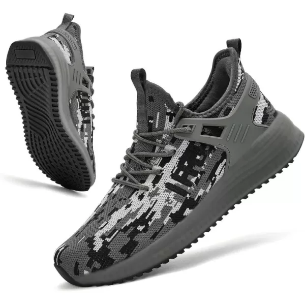 SDolphin Mens Running Shoes Sneakers  Tennis Workout Walking Gym Athletic Rubber Sole Breathable Comfortable Non Slip Fashion ShoesCamouflage Grey