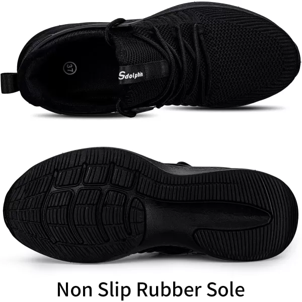 SDolphin Womens Walking Running Shoes  Lightweight Tennis Running Shoes Women Slip on Workout Walk Gym Memory Foam Fashion Support Sneakers Black Size 7