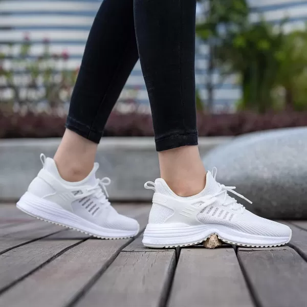 SDolphin Running Shoes Women Sneakers  Comfortable Memory Foam Lightweight Walking Tennis Workout Athletic ShoesAll Whitebreathable