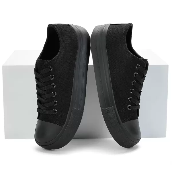 imageMens LowTop Canvas Sneakers LaceUpAll Black