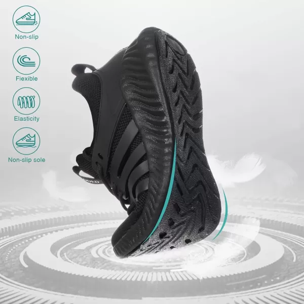 imageSDolphin Mens Mesh Athletic Sneakers Laceup BreathableAll Black