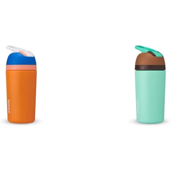 Owala Kids Flip Insulated StainlessSteel Water Bottle with Straw and Locking Lid 14Ounce BrownTeal Mint Chocolate ChipOrange  Blue