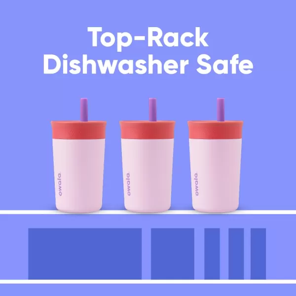 Owala Kids Insulation Stainless Steel Tumbler with Spill Resistant Flexible Straw Easy to Clean Kids Water Bottle Great for Travel Dishwasher Safe 12 Oz Peach and Yellow PicnicPurple  Pink