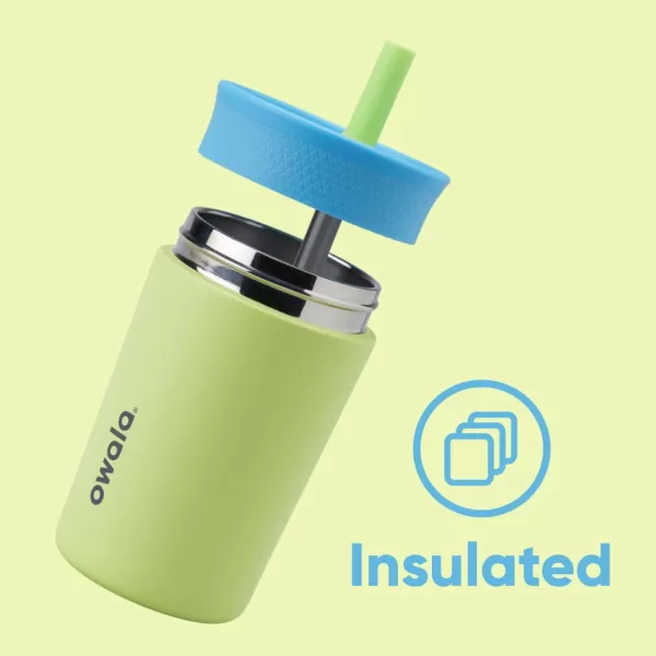 Owala Kids Insulation Stainless Steel Tumbler with Spill Resistant Flexible Straw Easy to Clean Kids Water Bottle Great for Travel Dishwasher Safe 12 Oz Peach and Yellow PicnicBlue and Light Green