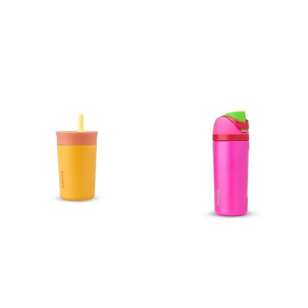 Owala Kids Insulation Stainless Steel Tumbler with Spill Resistant Flexible Straw Easy to Clean Kids Water Bottle Great for Travel Dishwasher Safe 12 Oz Peach and Yellow PicnicYellow  Peach