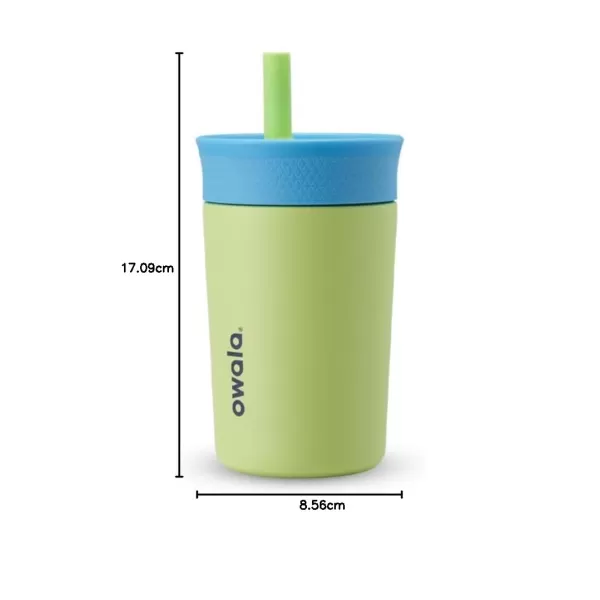 Owala Kids Insulation Stainless Steel Tumbler with Spill Resistant Flexible Straw Easy to Clean Kids Water Bottle Great for Travel Dishwasher Safe 12 Oz Peach and Yellow PicnicBlue and Light Green