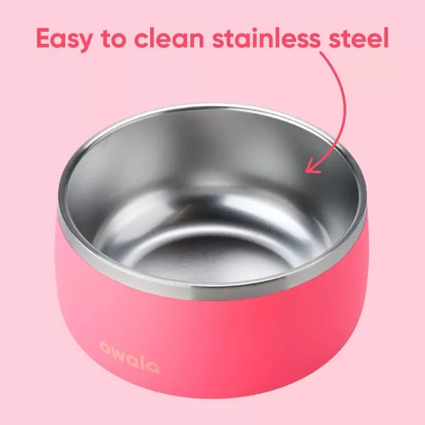 Owala Pet Bowl  Durable Stainless Steel Food and Water Bowl for Dogs Cats and All Pets NonSlip Base 48oz Black Very Very DarkHyper Flamingo