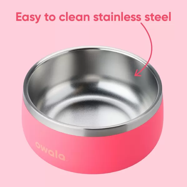 Owala Pet Bowl  Durable Stainless Steel Food and Water Bowl for Dogs Cats and All Pets NonSlip Base 48oz Black Very Very DarkHyper Flamingo