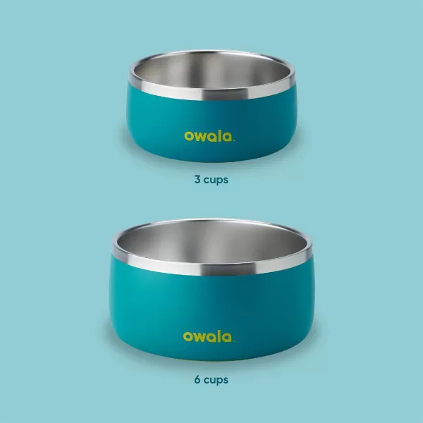 Owala Pet Bowl  Durable Stainless Steel Food and Water Bowl for Dogs Cats and All Pets NonSlip Base 48oz Black Very Very DarkTurquoise  Caicos