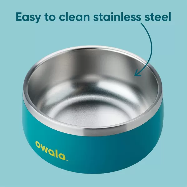 Owala Pet Bowl  Durable Stainless Steel Food and Water Bowl for Dogs Cats and All Pets NonSlip Base 48oz Black Very Very DarkTurquoise  Caicos