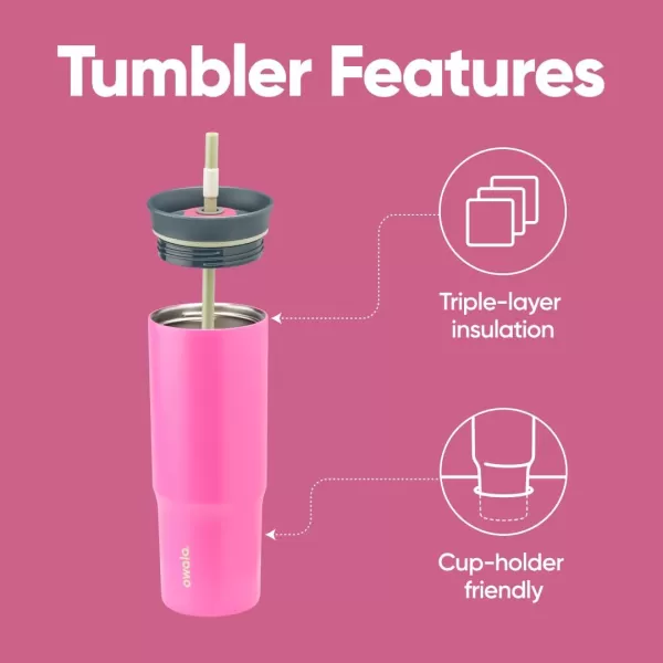 Owala Stainless Steel Triple Layer Insulated Travel Tumbler with Spill Resistant Lid Straw and Carry Handle BPA Free 40 oz Pink Watermelon BreezeWatermelon Breeze