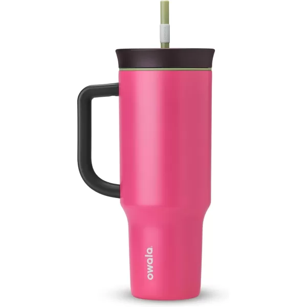 Owala Stainless Steel Triple Layer Insulated Travel Tumbler with Spill Resistant Lid Straw and Carry Handle BPA Free 40 oz Pink Watermelon BreezeWatermelon Breeze