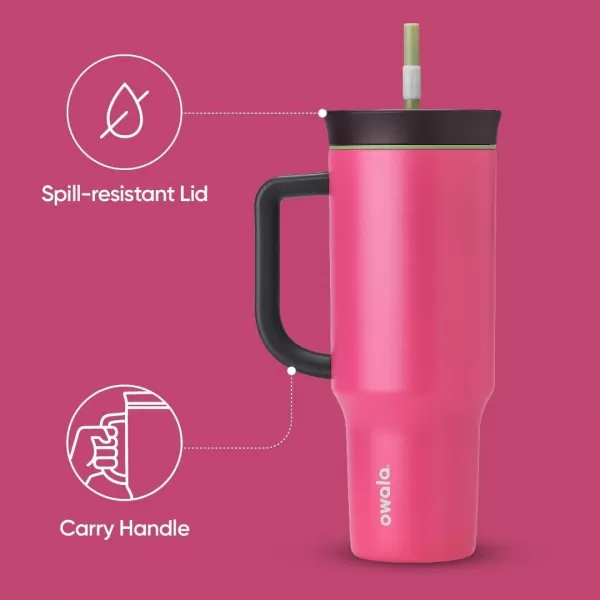 Owala Stainless Steel Triple Layer Insulated Travel Tumbler with Spill Resistant Lid Straw and Carry Handle BPA Free 40 oz Pink Watermelon BreezeWatermelon Breeze