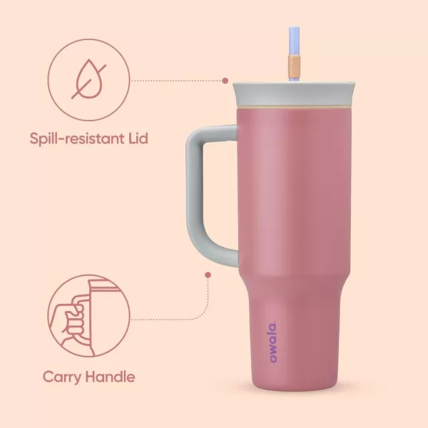 Owala Stainless Steel Triple Layer Insulated Travel Tumbler with Spill Resistant Lid Straw and Carry Handle BPA Free 40 oz Pink Watermelon BreezeYoga Rose