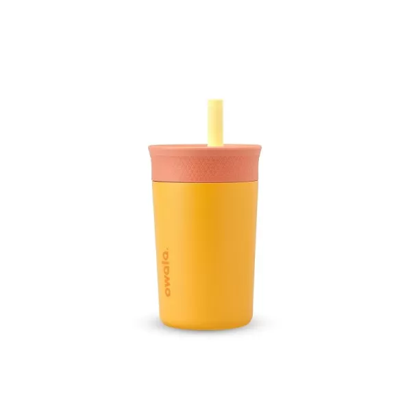 Owala Kids Insulation Stainless Steel Tumbler with Spill Resistant Flexible Straw Easy to Clean Kids Water Bottle Great for Travel Dishwasher Safe 12 Oz Peach and Yellow PicnicYellow  Peach