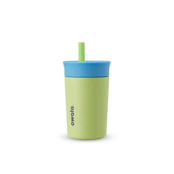 Owala Kids Insulation Stainless Steel Tumbler with Spill Resistant Flexible Straw Easy to Clean Kids Water Bottle Great for Travel Dishwasher Safe 12 Oz Peach and Yellow PicnicBlue and Light Green