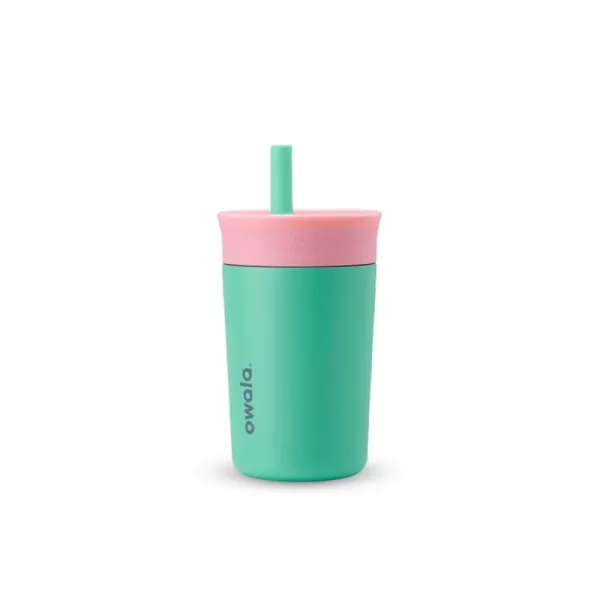 Owala Kids Insulation Stainless Steel Tumbler with Spill Resistant Flexible Straw Easy to Clean Kids Water Bottle Great for Travel Dishwasher Safe 12 Oz Peach and Yellow PicnicPink  Teal