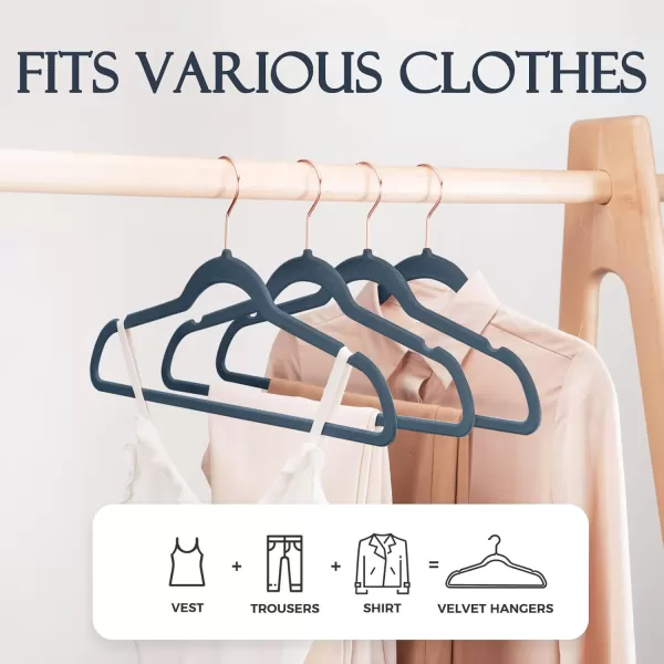 HOUSE DAY Pink Velvet Hangers 60 Pack Premium NonSlip Felt Clothes Sturdy Heavy Duty Coat Durable Hangers for Suits Space Saving with No Hanger Mark 360 Swivel Rotating Rose Gold HookNavy Blue