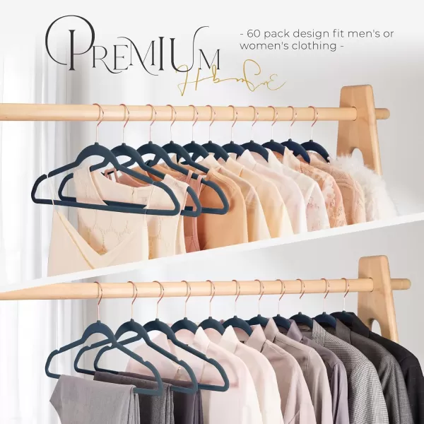 HOUSE DAY Pink Velvet Hangers 60 Pack Premium NonSlip Felt Clothes Sturdy Heavy Duty Coat Durable Hangers for Suits Space Saving with No Hanger Mark 360 Swivel Rotating Rose Gold HookNavy Blue