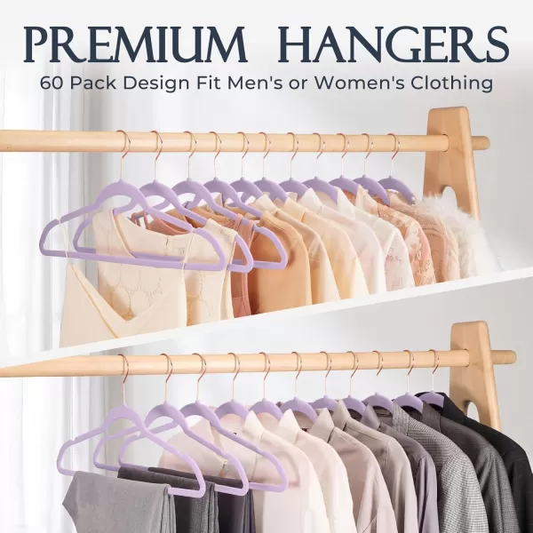 HOUSE DAY Pink Velvet Hangers 60 Pack Premium NonSlip Felt Clothes Sturdy Heavy Duty Coat Durable Hangers for Suits Space Saving with No Hanger Mark 360 Swivel Rotating Rose Gold HookPurple Orchid