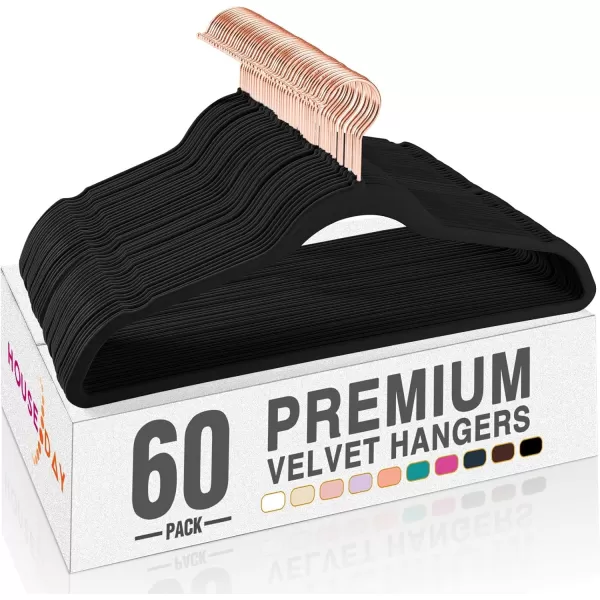 HOUSE DAY Pink Velvet Hangers 60 Pack Premium NonSlip Felt Clothes Sturdy Heavy Duty Coat Durable Hangers for Suits Space Saving with No Hanger Mark 360 Swivel Rotating Rose Gold HookBlack