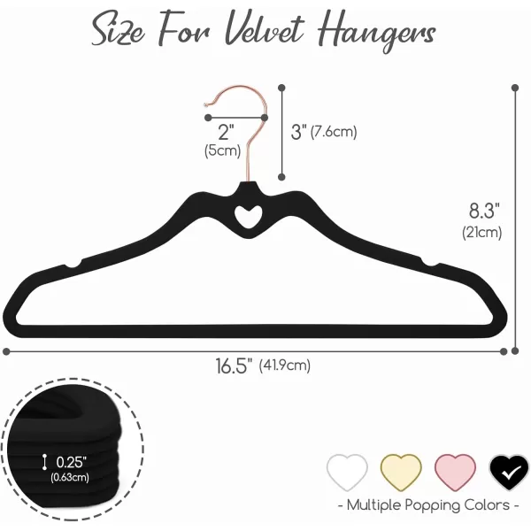 HOUSE DAY Pink Velvet Hangers 60 Pack Non Slip Flocked Felt Hangers Sturdy Velvet Clothes Hangers Cute Heart Hangers Heavy Duty Coat Hangers Ultra Slim Pink Hangers for Closet Space SavingBlack