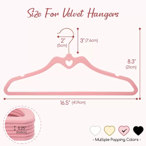 HOUSE DAY Pink Velvet Hangers 60 Pack Non Slip Flocked Felt Hangers Sturdy Velvet Clothes Hangers Cute Heart Hangers Heavy Duty Coat Hangers Ultra Slim Pink Hangers for Closet Space SavingPink