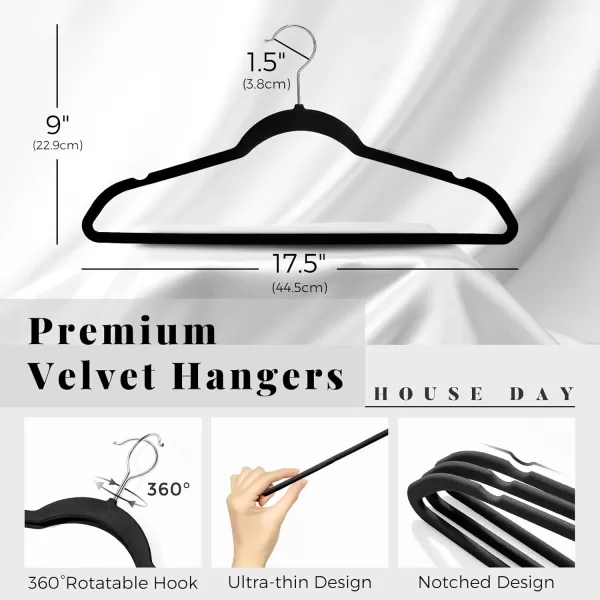 HOUSE DAY Premium Velvet Hangers 50 Pack NonSlip Flocked Felt Hangers Sturdy Clothes Hangers Heavy Duty Coat Hangers ampamp Suit Hangers Durable Slim Pink Hangers for Closet Space SavingBlack Silver