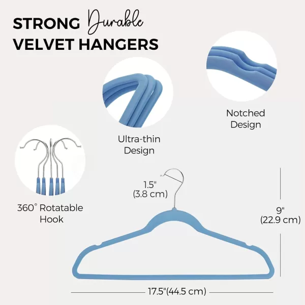 HOUSE DAY Premium Velvet Hangers 50 Pack NonSlip Flocked Felt Hangers Sturdy Clothes Hangers Heavy Duty Coat Hangers ampamp Suit Hangers Durable Slim Pink Hangers for Closet Space SavingTranquil Blue Silver