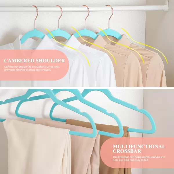 HOUSE DAY Premium Velvet Hangers 50 Pack NonSlip Flocked Felt Hangers Sturdy Clothes Hangers Heavy Duty Coat Hangers ampamp Suit Hangers Durable Slim Pink Hangers for Closet Space SavingWaterspout Blue Rose Gold