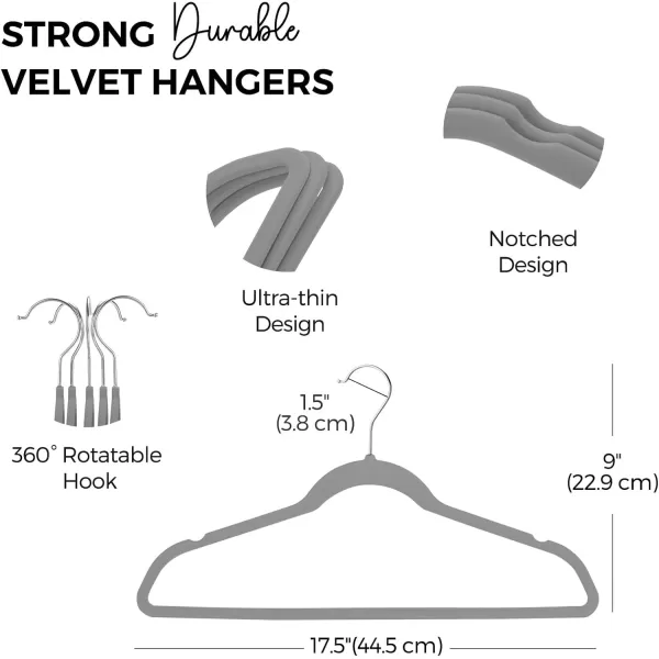 HOUSE DAY Premium Velvet Hangers 50 Pack NonSlip Flocked Felt Hangers Sturdy Clothes Hangers Heavy Duty Coat Hangers ampamp Suit Hangers Durable Slim Pink Hangers for Closet Space SavingGrey Silver