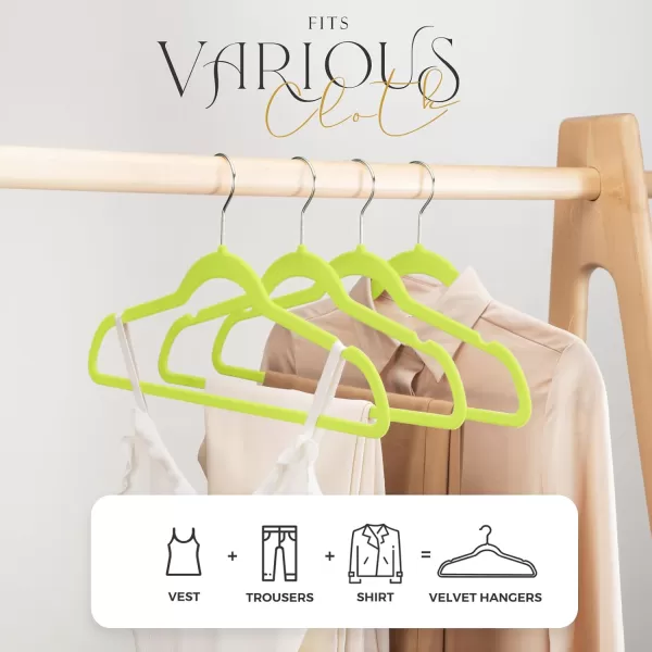 HOUSE DAY Premium Velvet Hangers 50 Pack NonSlip Flocked Felt Hangers Sturdy Clothes Hangers Heavy Duty Coat Hangers ampamp Suit Hangers Durable Slim Pink Hangers for Closet Space SavingVibrant Green Silver