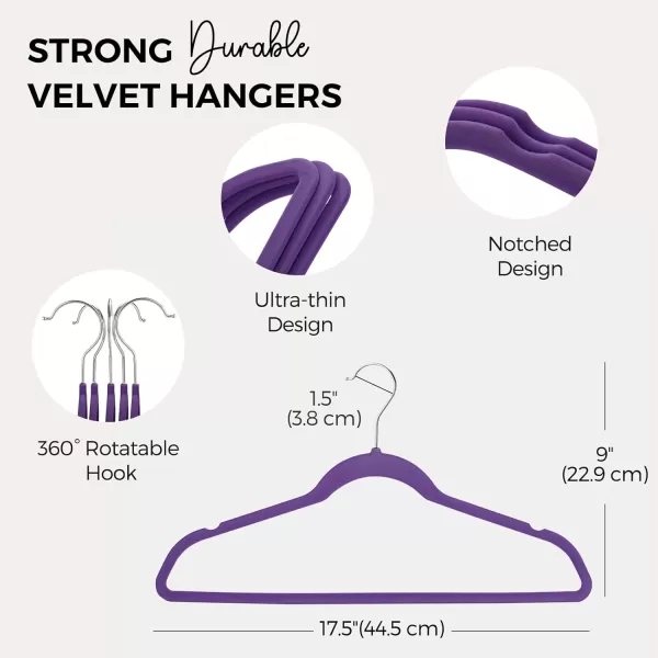 HOUSE DAY Premium Velvet Hangers 50 Pack NonSlip Flocked Felt Hangers Sturdy Clothes Hangers Heavy Duty Coat Hangers ampamp Suit Hangers Durable Slim Pink Hangers for Closet Space SavingNoble Purple Silver