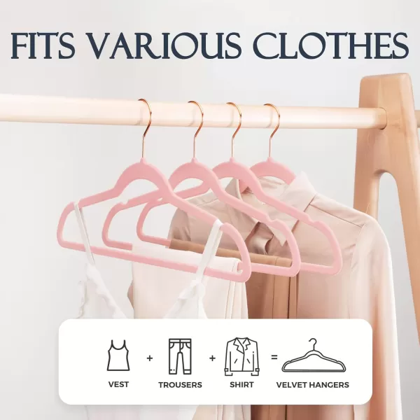 HOUSE DAY Premium Velvet Hangers 50 Pack NonSlip Flocked Felt Hangers Sturdy Clothes Hangers Heavy Duty Coat Hangers ampamp Suit Hangers Durable Slim Pink Hangers for Closet Space SavingLight Pink Silver