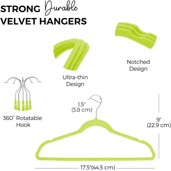 HOUSE DAY Premium Velvet Hangers 50 Pack NonSlip Flocked Felt Hangers Sturdy Clothes Hangers Heavy Duty Coat Hangers ampamp Suit Hangers Durable Slim Pink Hangers for Closet Space SavingVibrant Green Silver