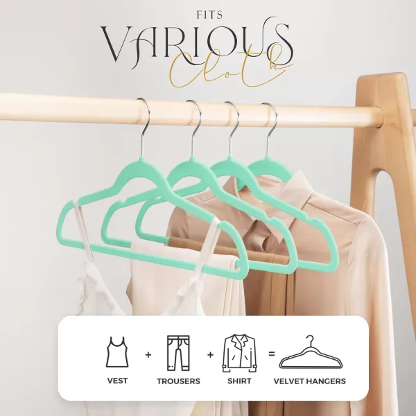 HOUSE DAY Premium Velvet Hangers 50 Pack NonSlip Flocked Felt Hangers Sturdy Clothes Hangers Heavy Duty Coat Hangers ampamp Suit Hangers Durable Slim Pink Hangers for Closet Space SavingCarnival Green Silver