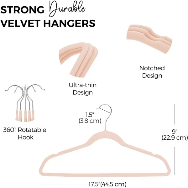 HOUSE DAY Premium Velvet Hangers 50 Pack NonSlip Flocked Felt Hangers Sturdy Clothes Hangers Heavy Duty Coat Hangers ampamp Suit Hangers Durable Slim Pink Hangers for Closet Space SavingPeach Pink Silver