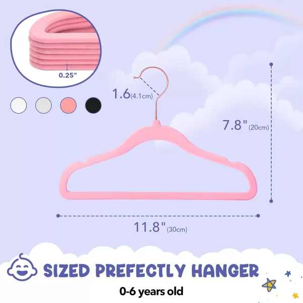 HOUSE DAY Velvet Kids Hangers 60 Pack Premium Childrens Hangers for Closet Ultra Thin Cute Hangers Kids Clothes Hanger Non Slip Kids Felt Hangers 14 Inch Small Hangers for Kids Clothes Hot PinkBlush Pink