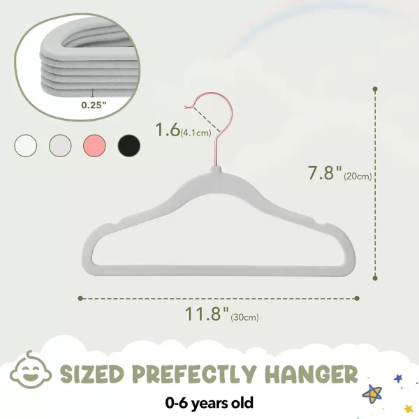 HOUSE DAY Velvet Kids Hangers 60 Pack Premium Childrens Hangers for Closet Ultra Thin Cute Hangers Kids Clothes Hanger Non Slip Kids Felt Hangers 14 Inch Small Hangers for Kids Clothes Hot PinkGray