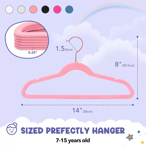 HOUSE DAY Velvet Kids Hangers 60 Pack Premium Childrens Hangers for Closet Ultra Thin Cute Hangers Kids Clothes Hanger Non Slip Kids Felt Hangers 14 Inch Small Hangers for Kids Clothes Hot PinkBlush Pink