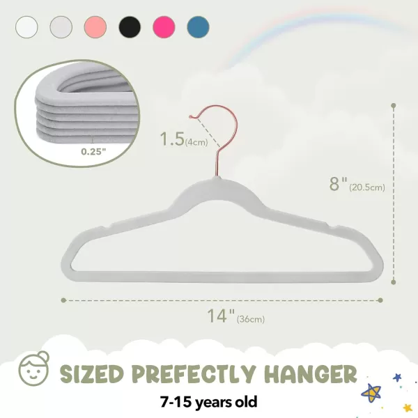 HOUSE DAY Velvet Kids Hangers 60 Pack Premium Childrens Hangers for Closet Ultra Thin Cute Hangers Kids Clothes Hanger Non Slip Kids Felt Hangers 14 Inch Small Hangers for Kids Clothes Hot PinkGray