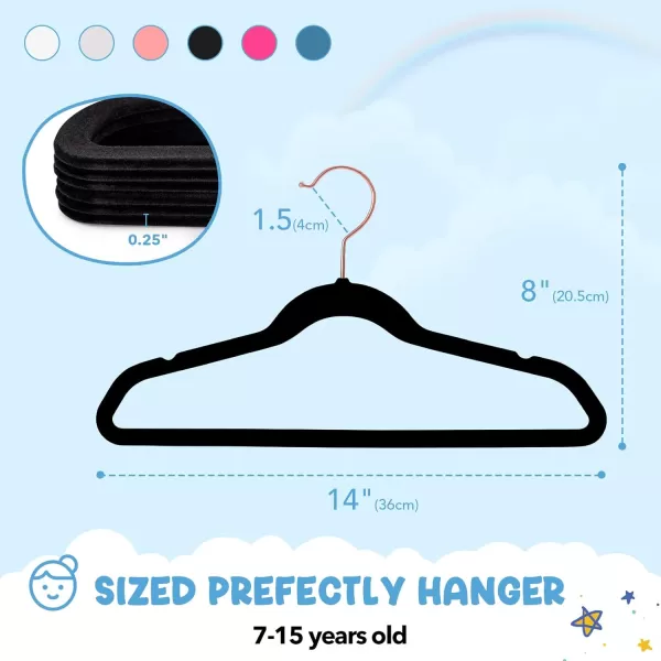 HOUSE DAY Velvet Kids Hangers 60 Pack Premium Childrens Hangers for Closet Ultra Thin Cute Hangers Kids Clothes Hanger Non Slip Kids Felt Hangers 14 Inch Small Hangers for Kids Clothes Hot PinkBlack