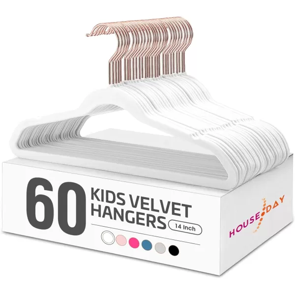 HOUSE DAY Velvet Kids Hangers 60 Pack Premium Childrens Hangers for Closet Ultra Thin Cute Hangers Kids Clothes Hanger Non Slip Kids Felt Hangers 14 Inch Small Hangers for Kids Clothes Hot PinkWhite