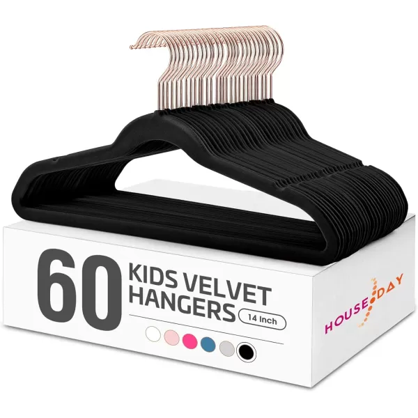 HOUSE DAY Velvet Kids Hangers 60 Pack Premium Childrens Hangers for Closet Ultra Thin Cute Hangers Kids Clothes Hanger Non Slip Kids Felt Hangers 14 Inch Small Hangers for Kids Clothes Hot PinkBlack